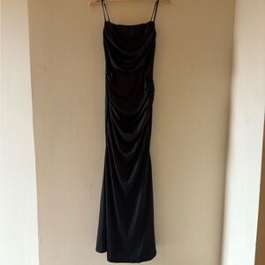 Black Draped Slip Dress with Spaghetti Straps